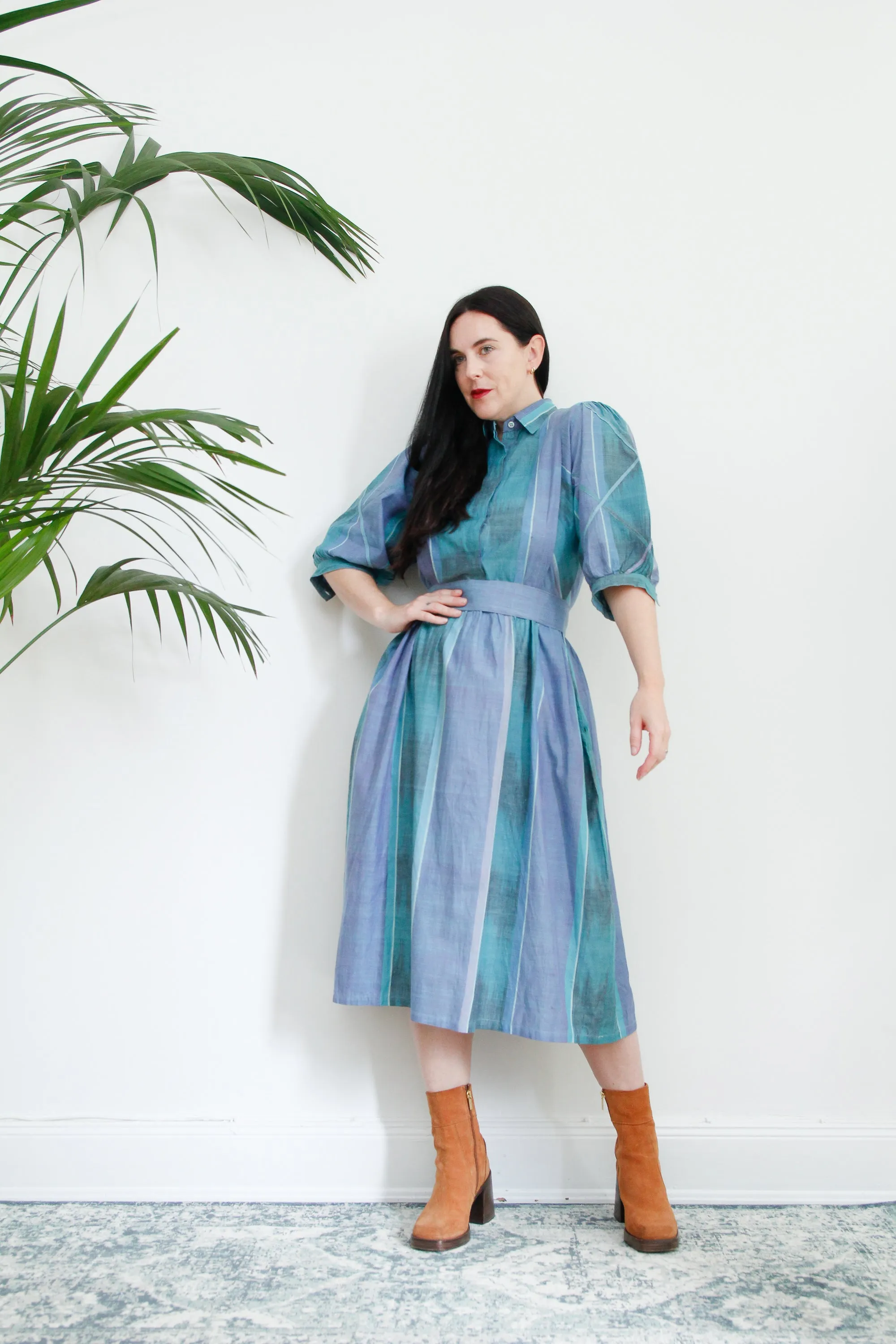 1980's Cotton Plaid Checked Prairie Cotton Dress
