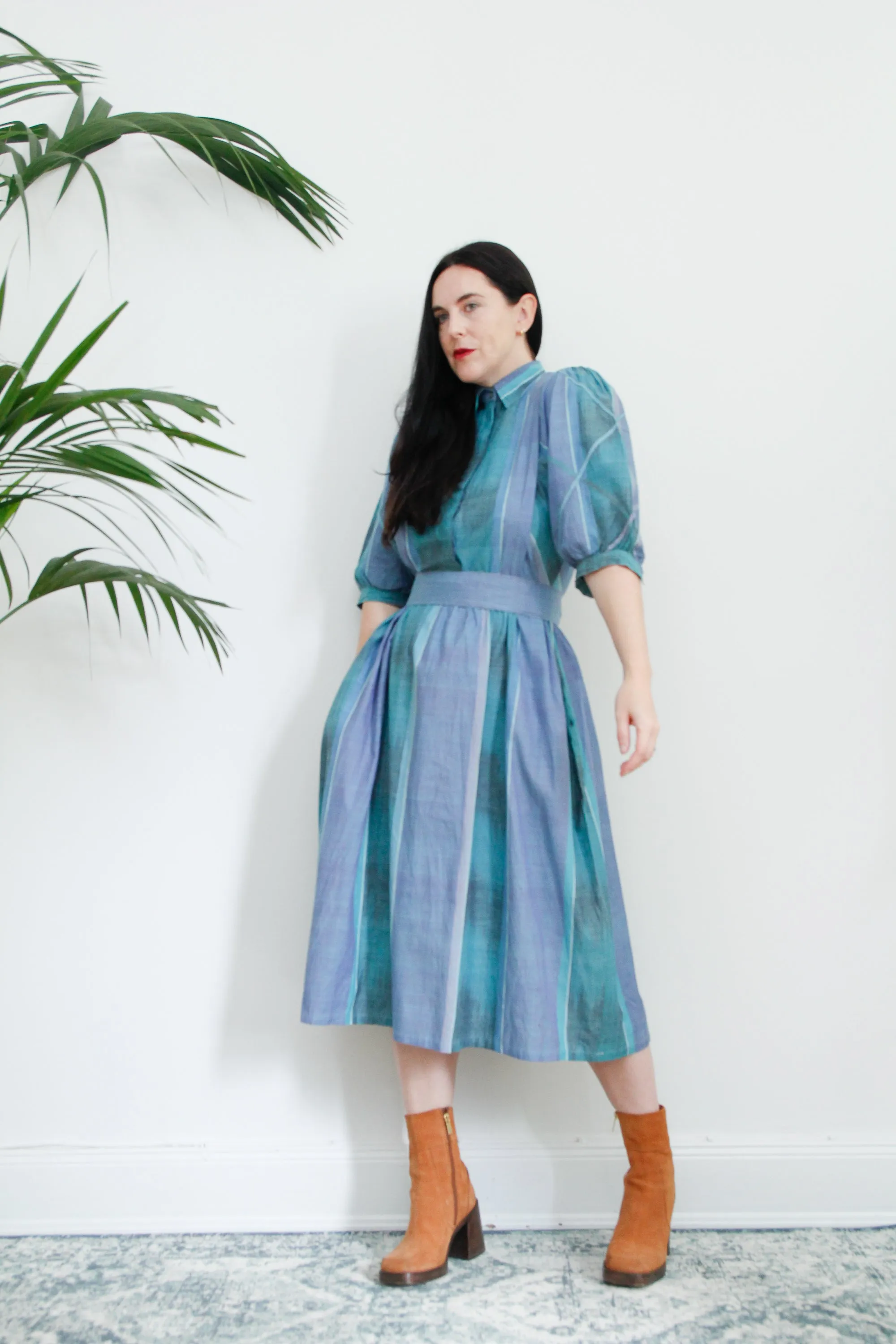 1980's Cotton Plaid Checked Prairie Cotton Dress