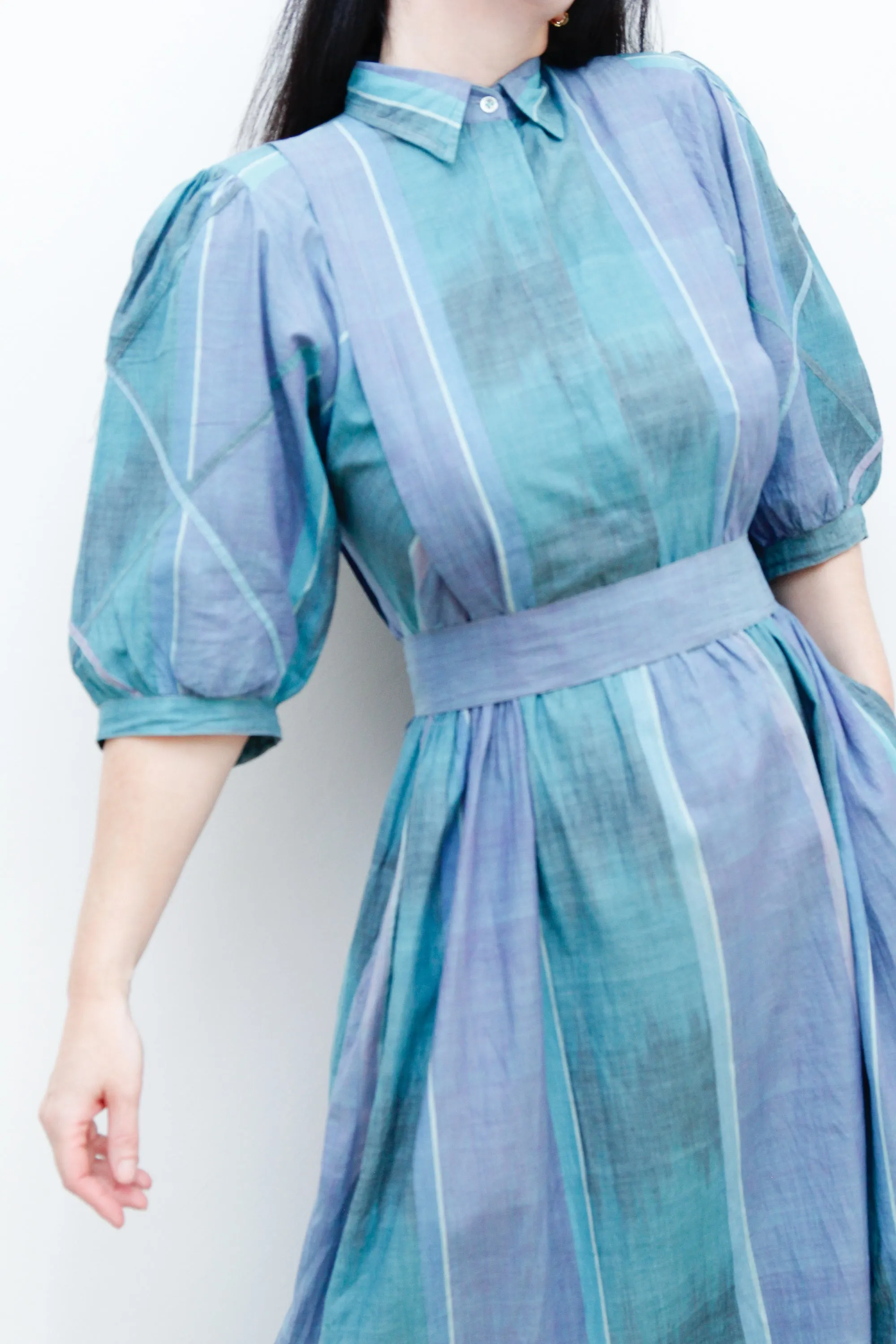 1980's Cotton Plaid Checked Prairie Cotton Dress