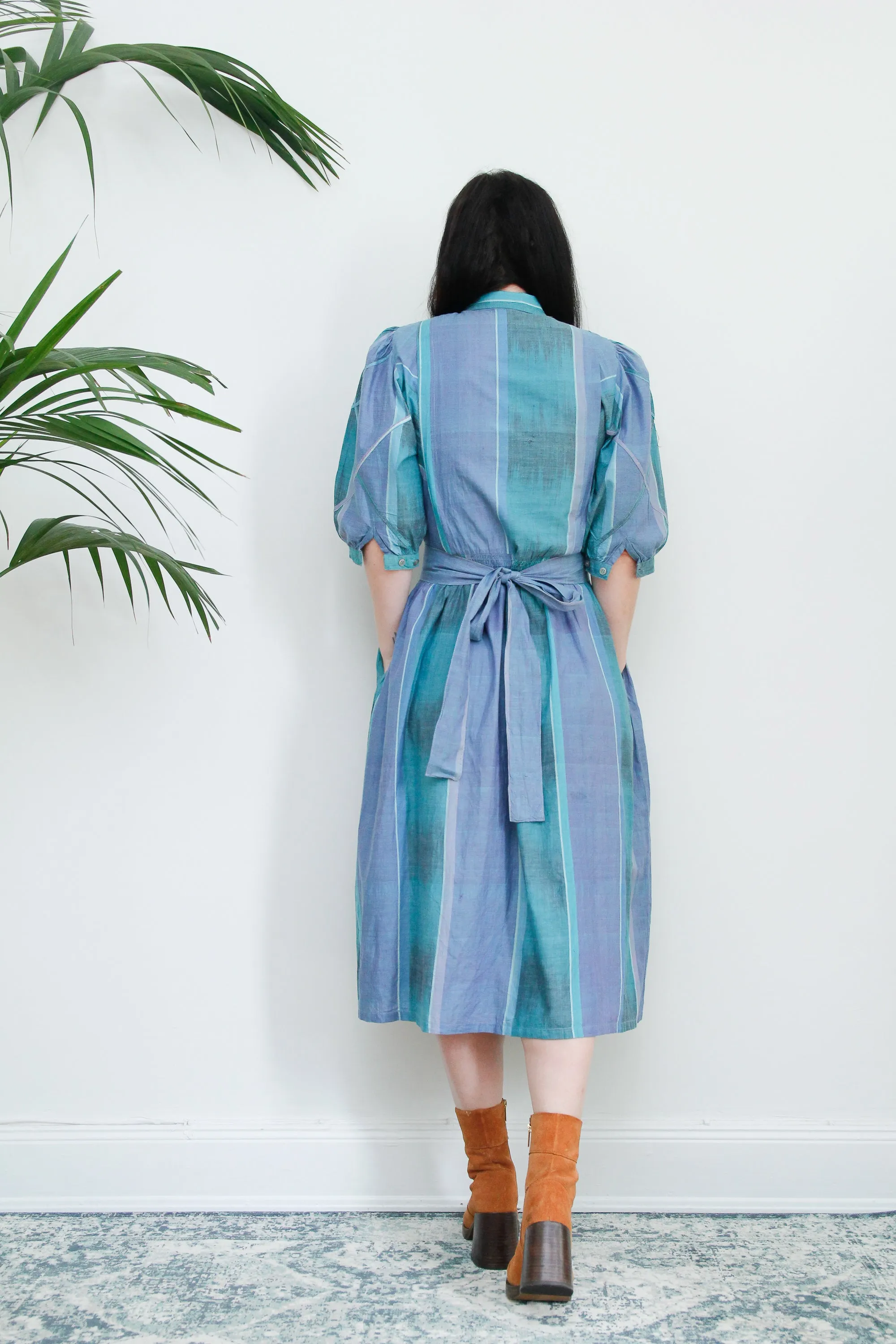 1980's Cotton Plaid Checked Prairie Cotton Dress