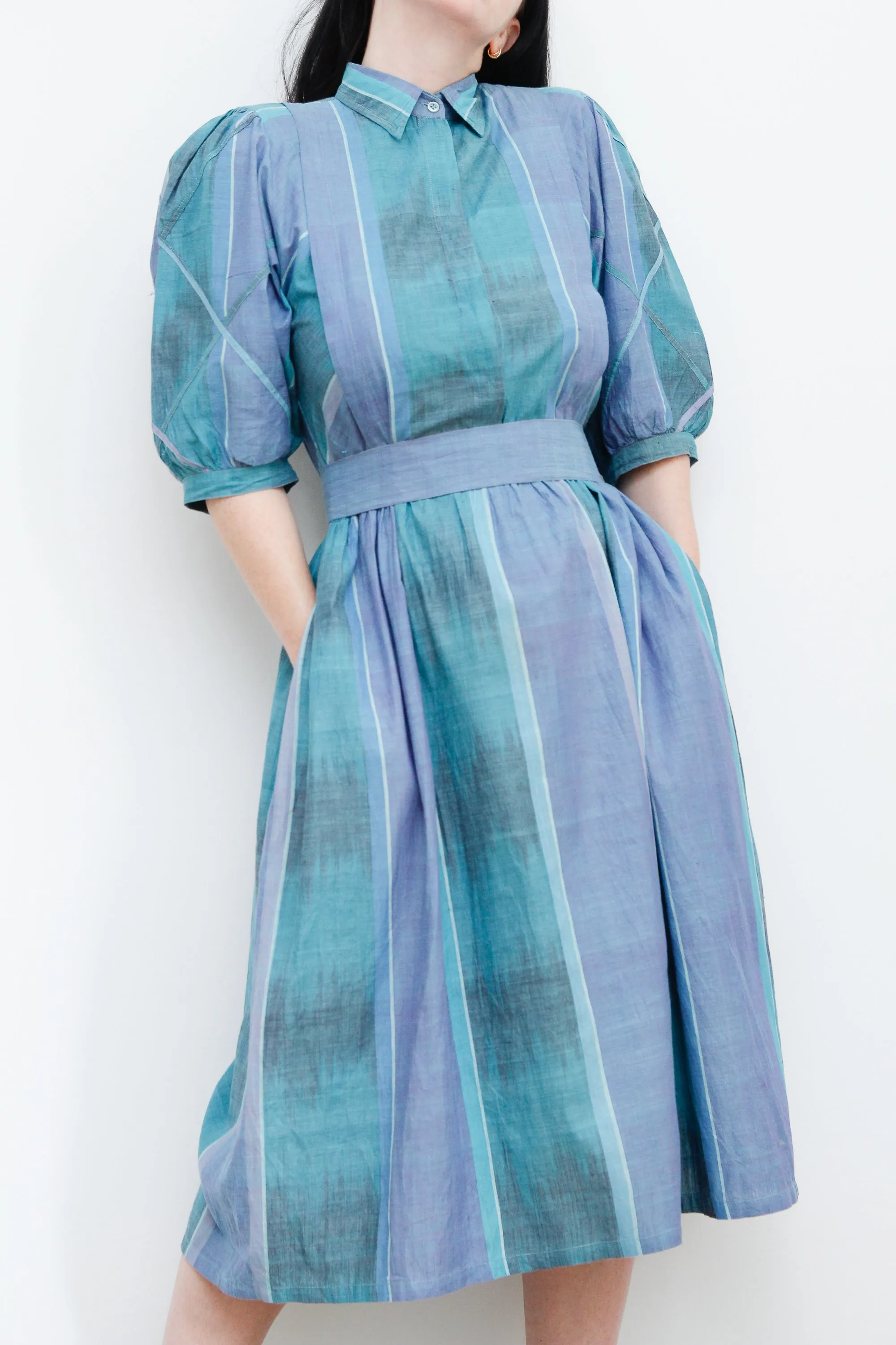 1980's Cotton Plaid Checked Prairie Cotton Dress