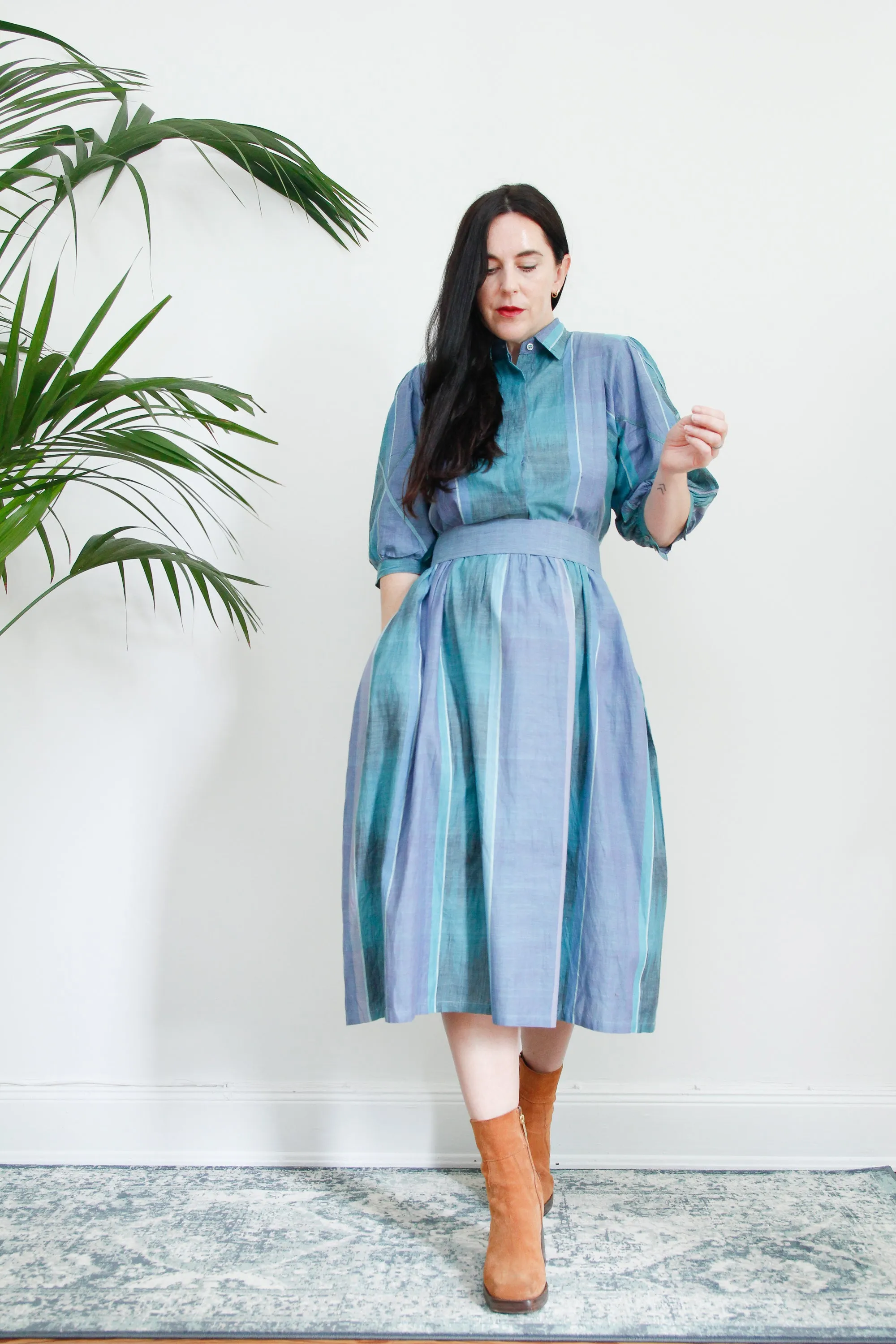 1980's Cotton Plaid Checked Prairie Cotton Dress