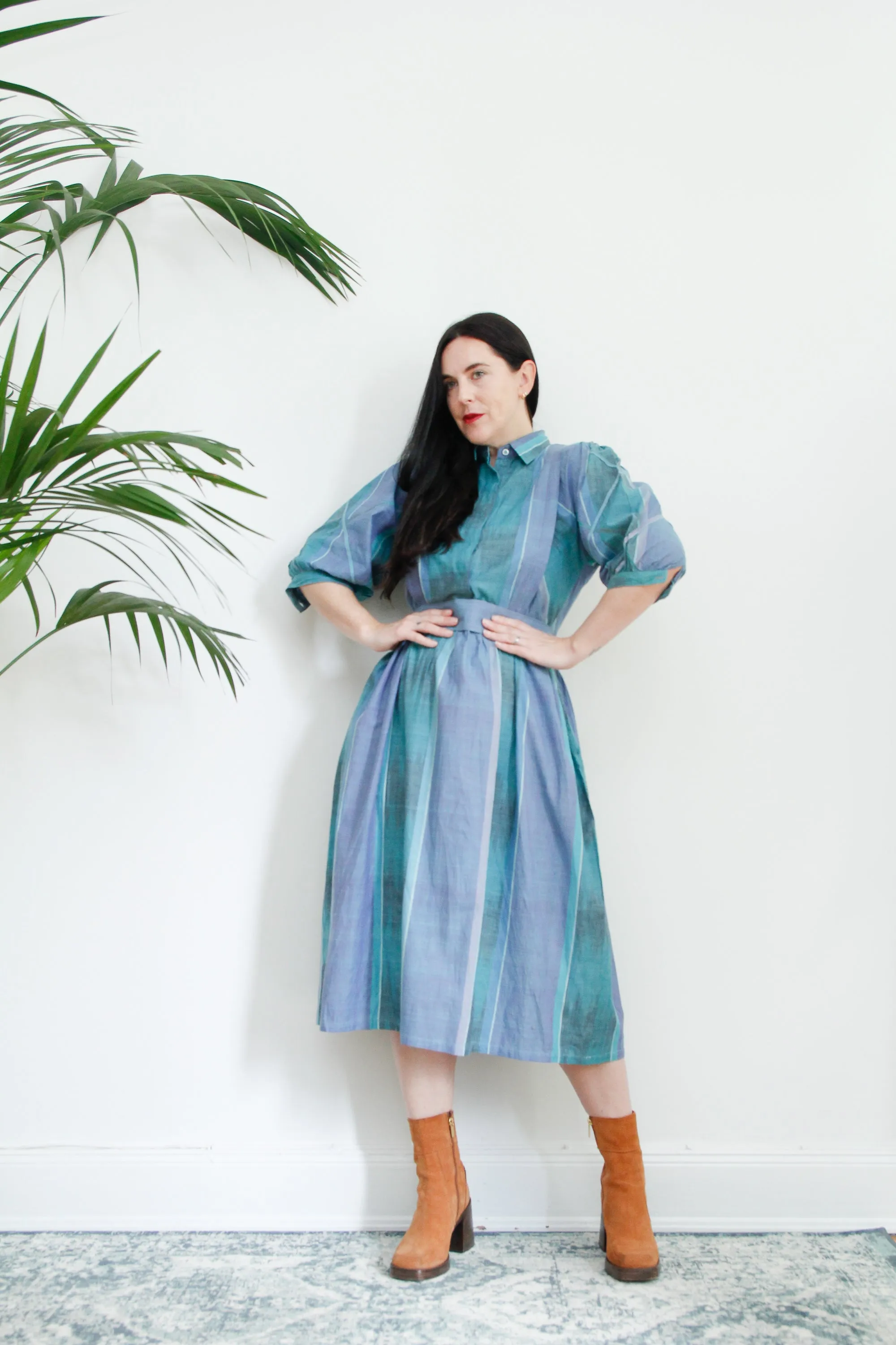 1980's Cotton Plaid Checked Prairie Cotton Dress