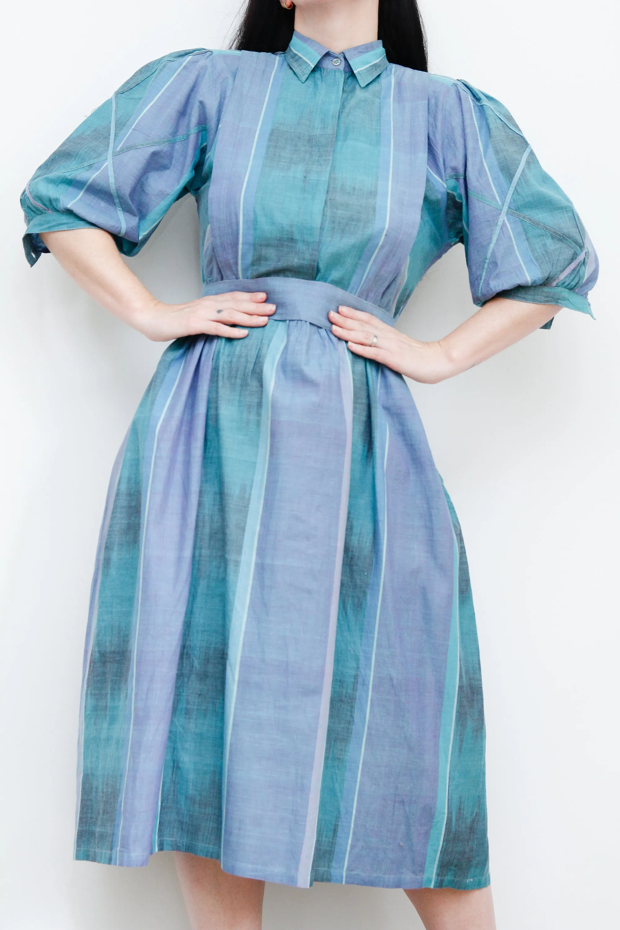 1980's Cotton Plaid Checked Prairie Cotton Dress