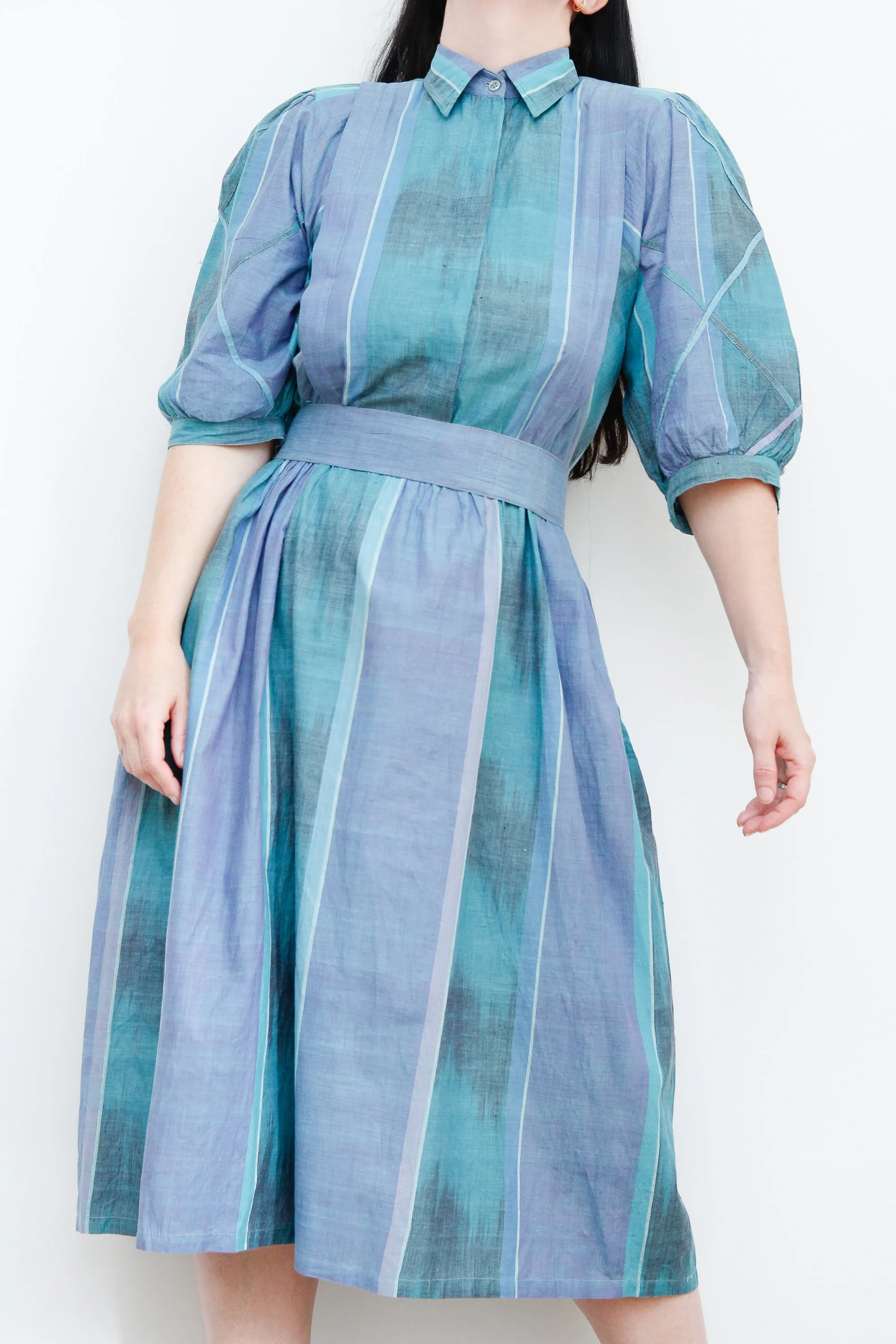 1980's Cotton Plaid Checked Prairie Cotton Dress