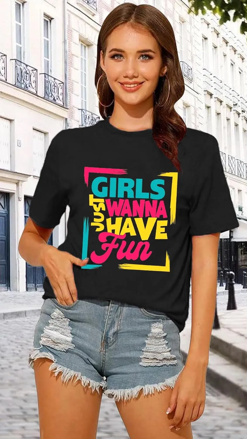 80s Shirt for Women Retro Vintage 80s' Party Tshirt Girls Just Wanna Have Fun Tee Tops