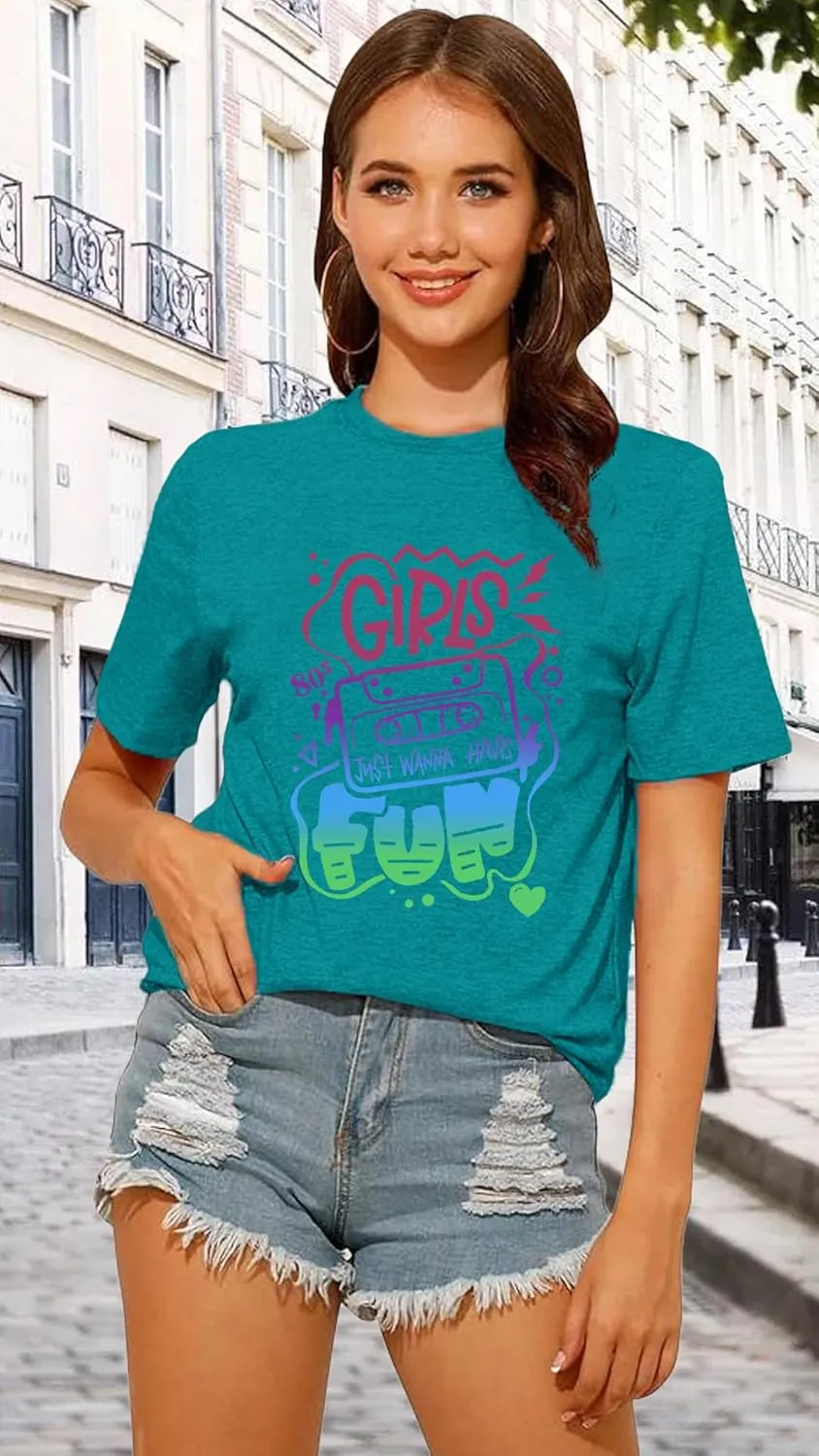 80s Shirt for Women Retro Vintage 80s' Party Tshirt Girls Just Wanna Have Fun Tee Tops