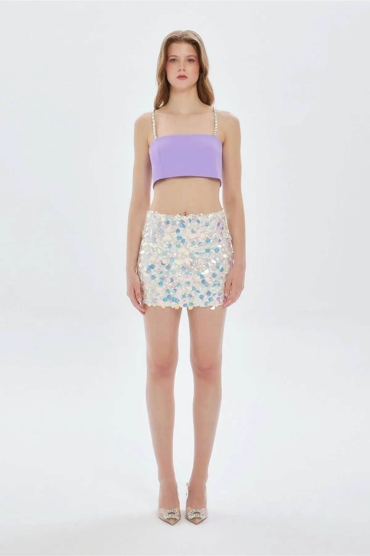 Adria Lilac Iridescent Sequin Mini Skirt