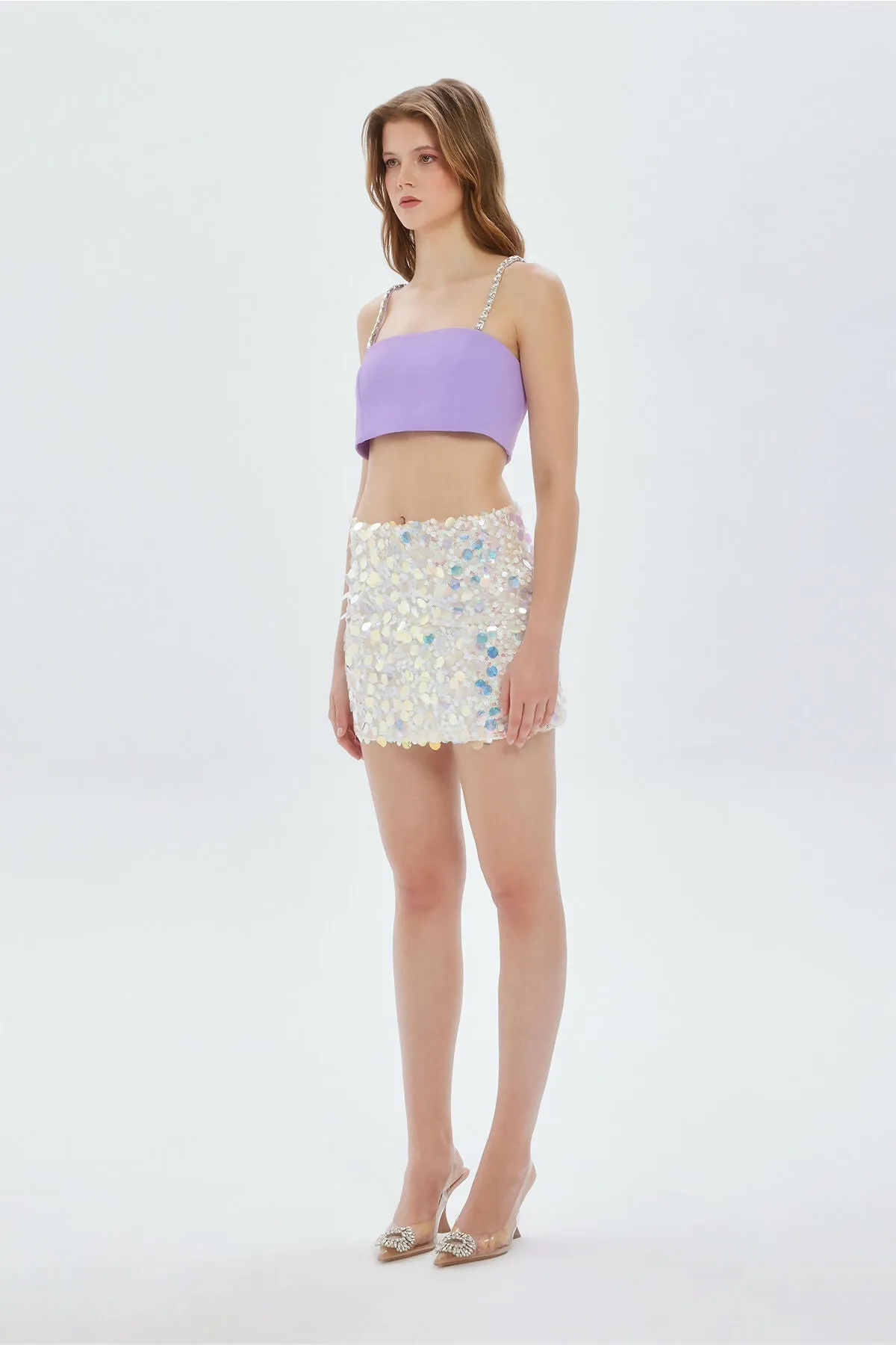 Adria Lilac Iridescent Sequin Mini Skirt