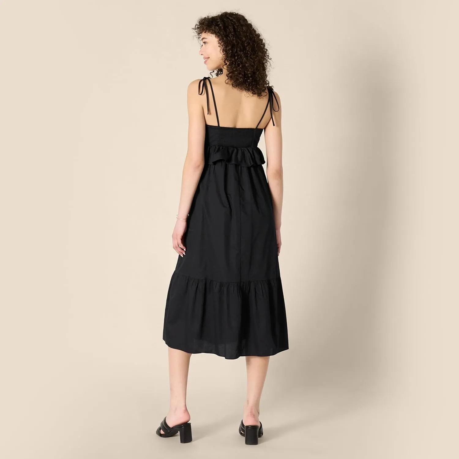Amazon Essentials Women's Fit and Flare Cotton Sateen Empire Waist Midi Ruffle Dress