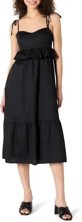 Amazon Essentials Women's Fit and Flare Cotton Sateen Empire Waist Midi Ruffle Dress