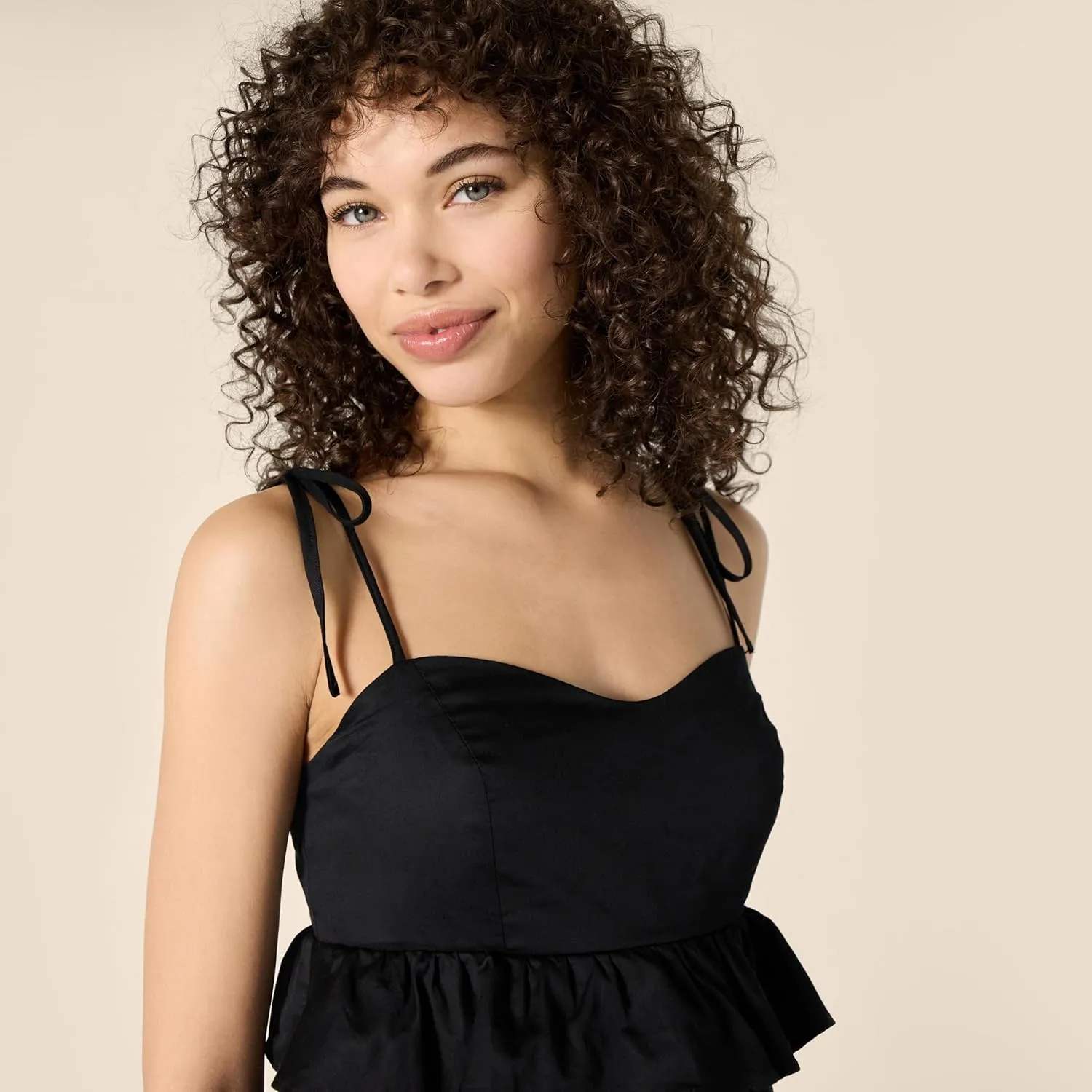 Amazon Essentials Women's Fit and Flare Cotton Sateen Empire Waist Midi Ruffle Dress