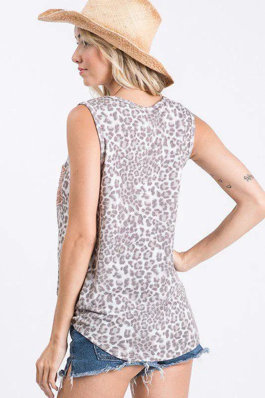 Animal Print Knotted Top With Gold Sequins