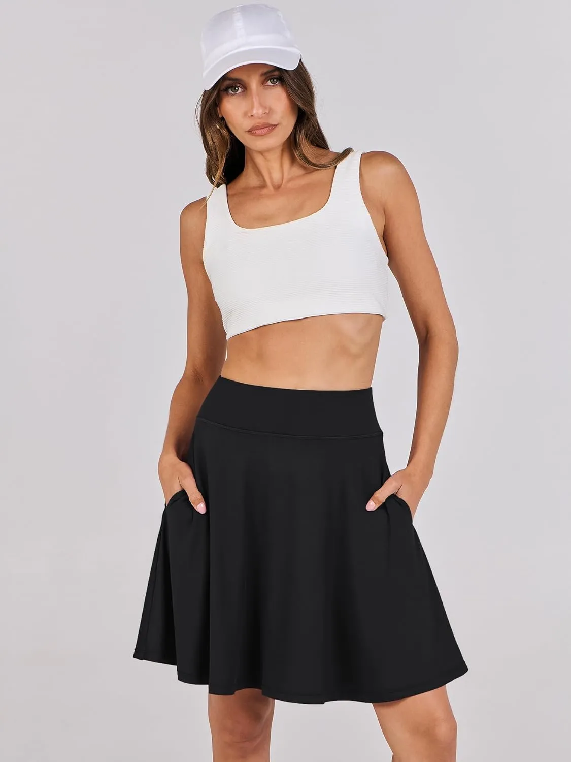 ANRABESS Women Knee Length Tennis Golf Skorts Skirts Summer High Waisted Athletic Skirt Casual Travel Built-in Shorts Clothes