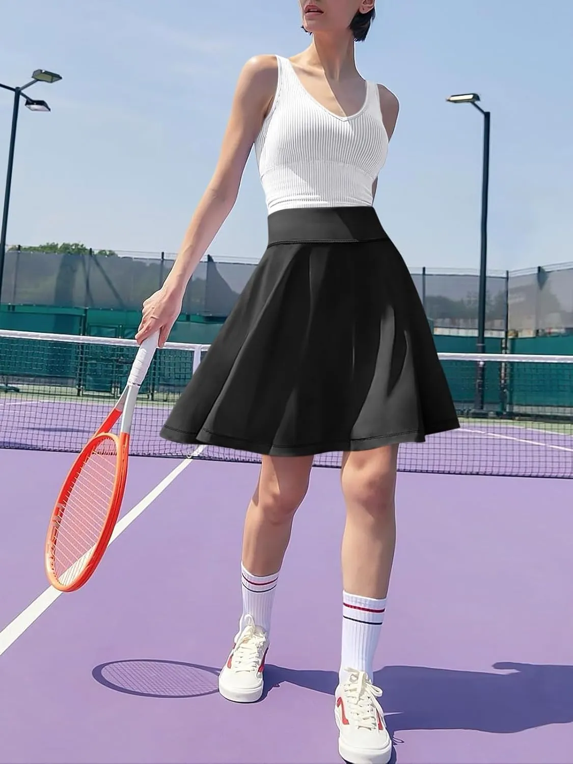 ANRABESS Women Knee Length Tennis Golf Skorts Skirts Summer High Waisted Athletic Skirt Casual Travel Built-in Shorts Clothes