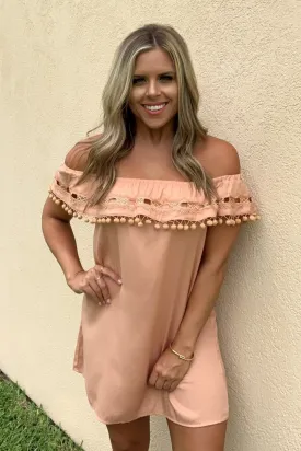 APRICOT OFF THE SHOULDER DRESS