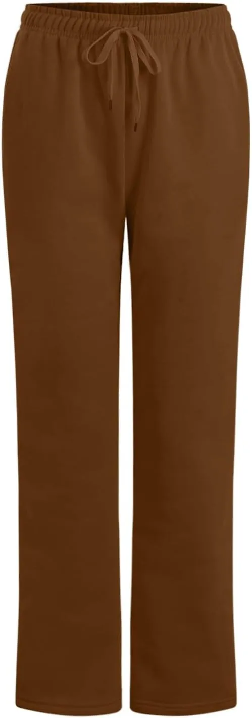 Baggy Wide Leg Sweatpants for Women Fleece Joggers with Pockets Comfy High Waist Lounge Pants Drawstring Sweat Pants