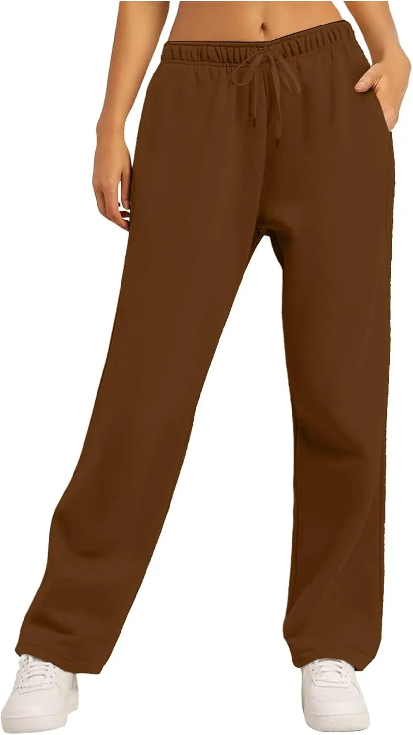 Baggy Wide Leg Sweatpants for Women Fleece Joggers with Pockets Comfy High Waist Lounge Pants Drawstring Sweat Pants