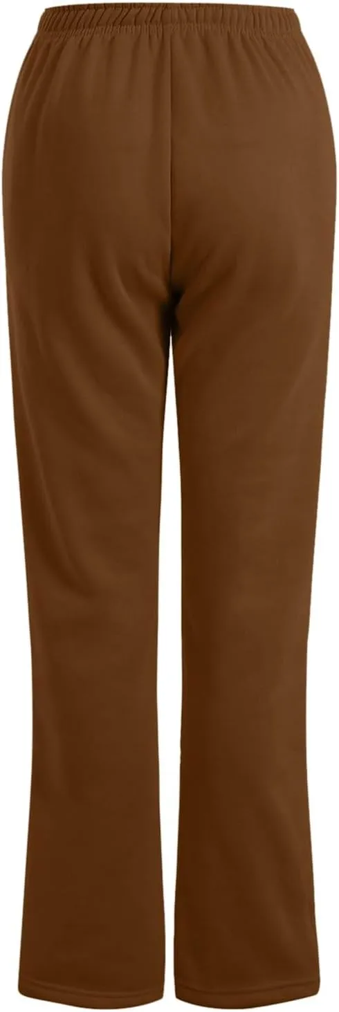 Baggy Wide Leg Sweatpants for Women Fleece Joggers with Pockets Comfy High Waist Lounge Pants Drawstring Sweat Pants