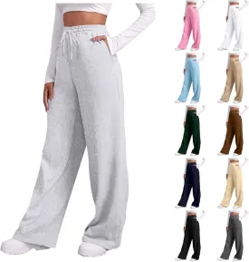 Baggy Wide Leg Sweatpants for Women Fleece Joggers with Pockets Comfy High Waist Lounge Pants Drawstring Sweat Pants