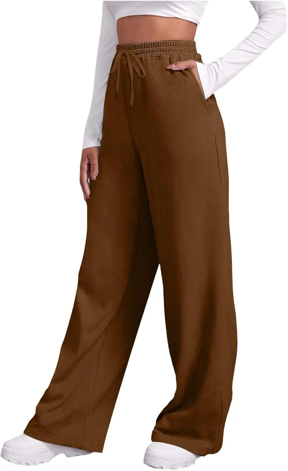 Baggy Wide Leg Sweatpants for Women Fleece Joggers with Pockets Comfy High Waist Lounge Pants Drawstring Sweat Pants