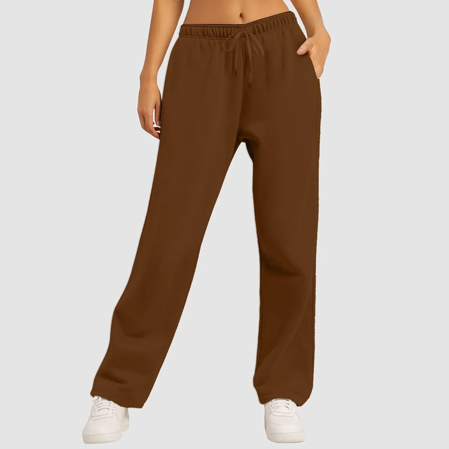 Baggy Wide Leg Sweatpants for Women Fleece Joggers with Pockets Comfy High Waist Lounge Pants Drawstring Sweat Pants