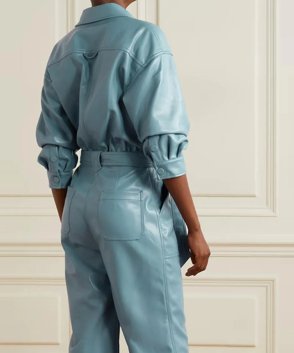Blue Leather Jumpsuit for Women