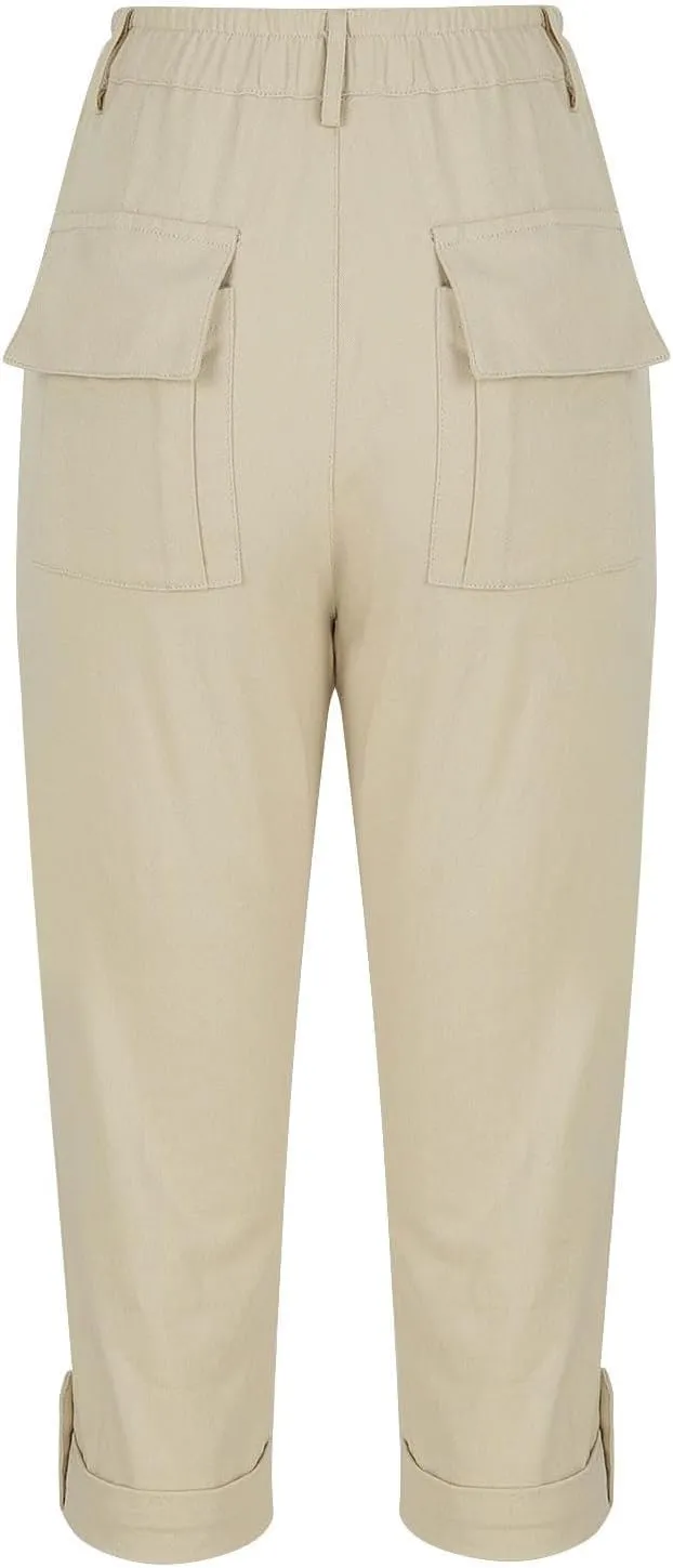 Cargo Capris for Women with Pockets Casual Summer Comfy Outdoor High Waisted Slim Fit Cropped Hiking Pants