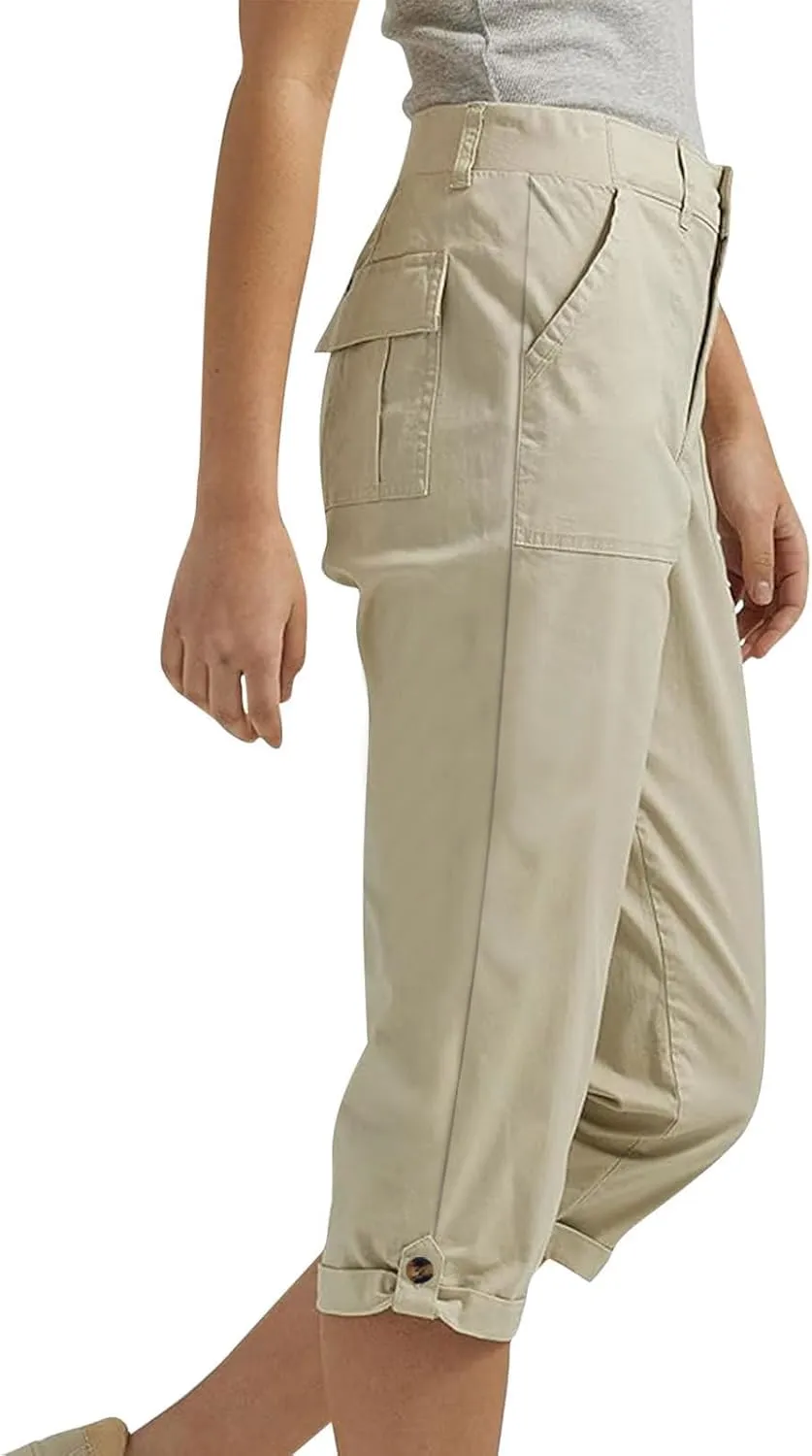 Cargo Capris for Women with Pockets Casual Summer Comfy Outdoor High Waisted Slim Fit Cropped Hiking Pants