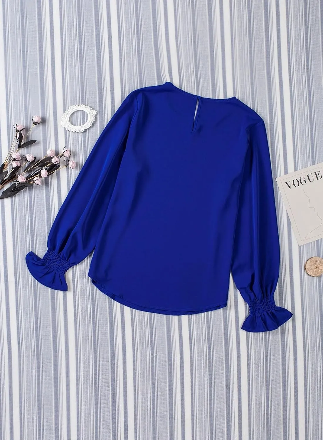 Dokotoo Long Sleeve Shirts for Women 2024 Fashion Fall Ruffle Bubble Sleeve Casual Loose Tops and Blouses