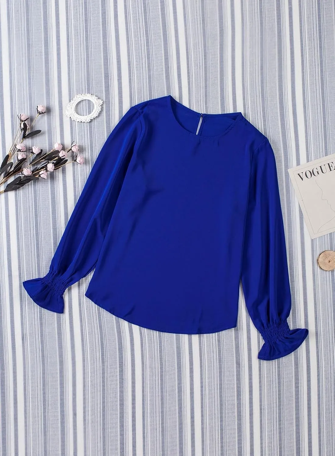 Dokotoo Long Sleeve Shirts for Women 2024 Fashion Fall Ruffle Bubble Sleeve Casual Loose Tops and Blouses