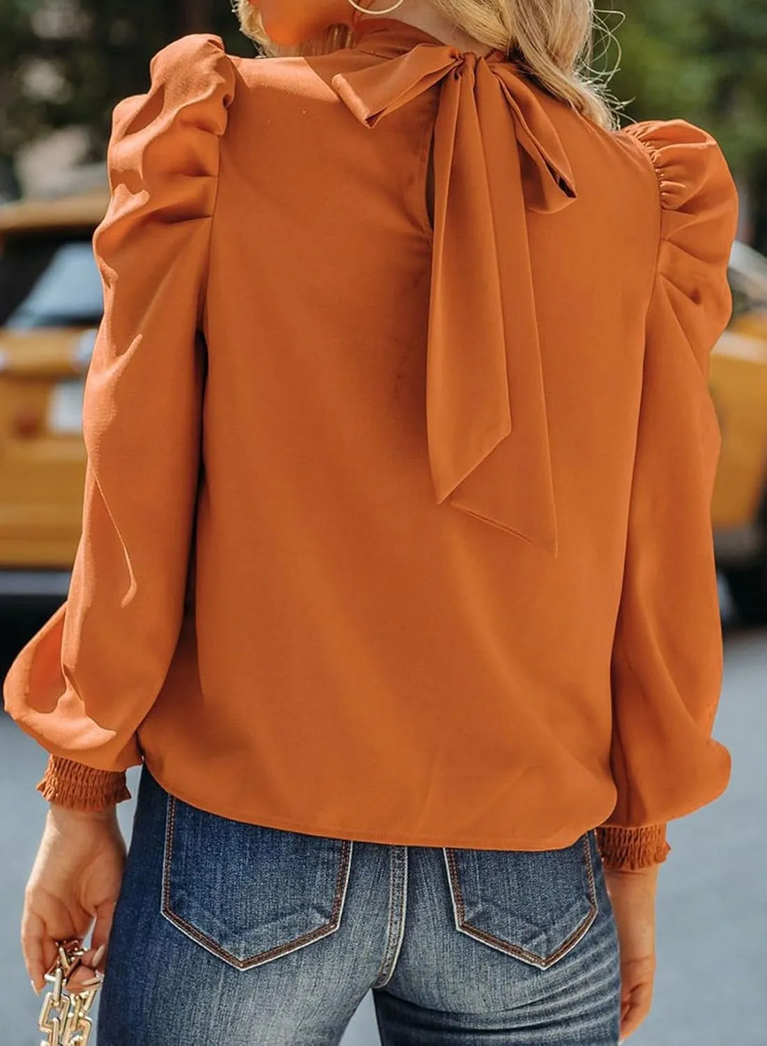 Dokotoo Womens 2024 Long Sleeve High Neck Puff Long Sleeve Casual Loose Shirts Tops and Blouses