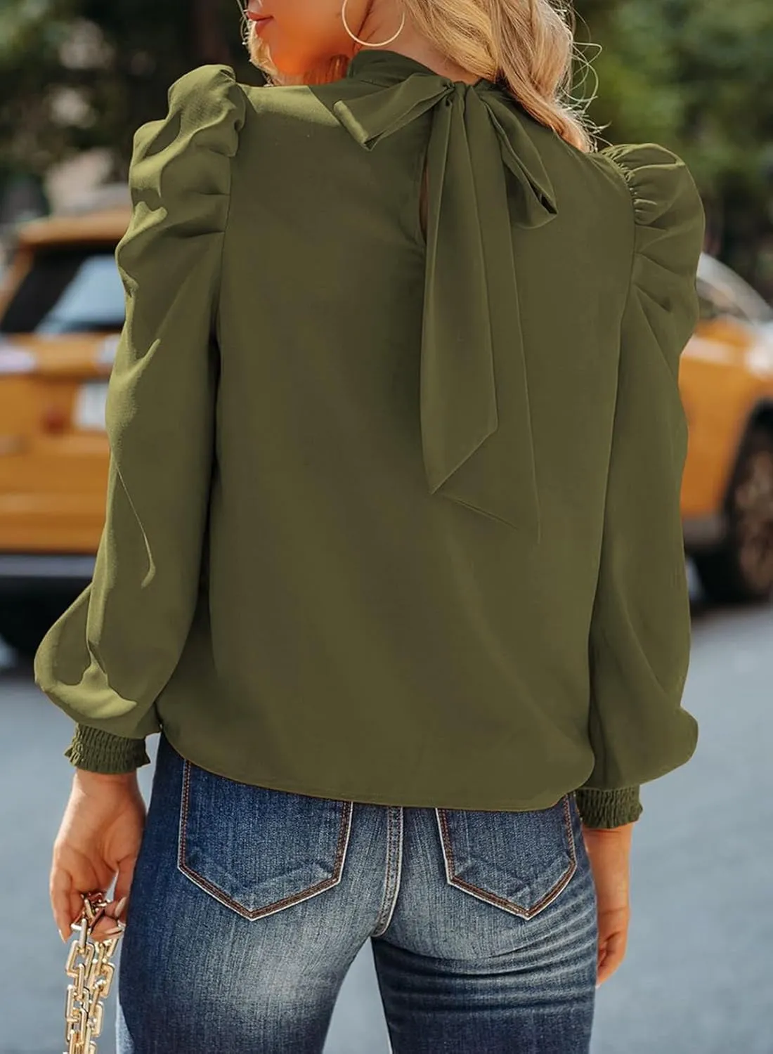 Dokotoo Womens 2024 Long Sleeve High Neck Puff Long Sleeve Casual Loose Shirts Tops and Blouses