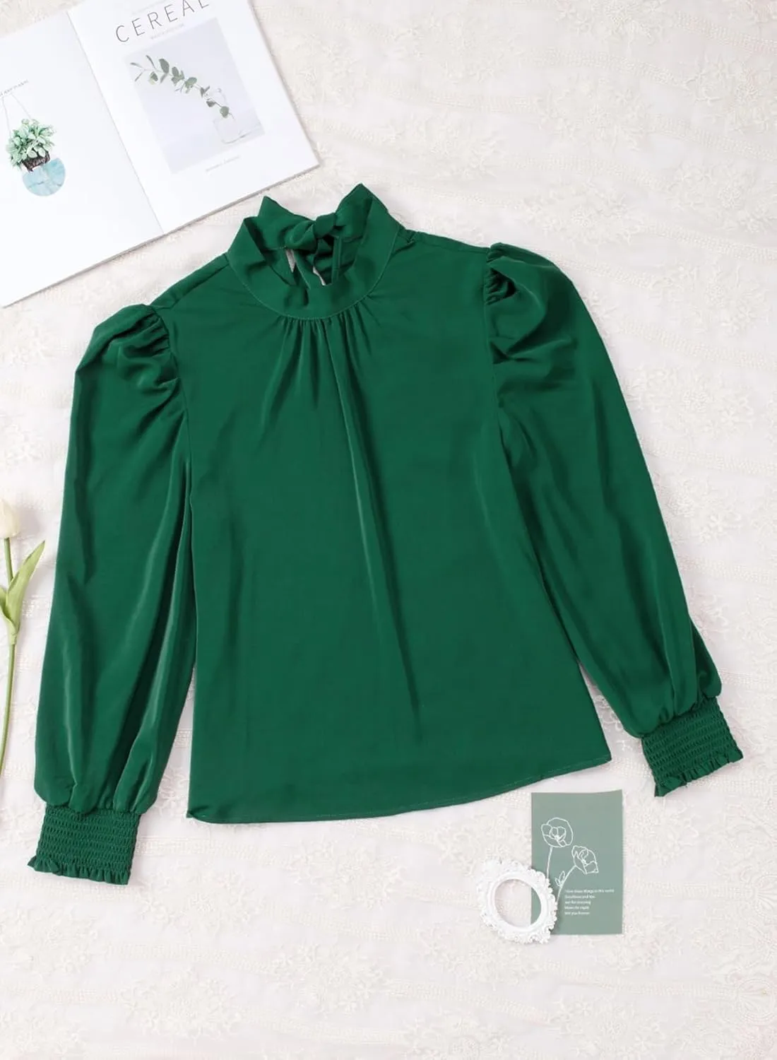 Dokotoo Womens 2024 Long Sleeve High Neck Puff Long Sleeve Casual Loose Shirts Tops and Blouses