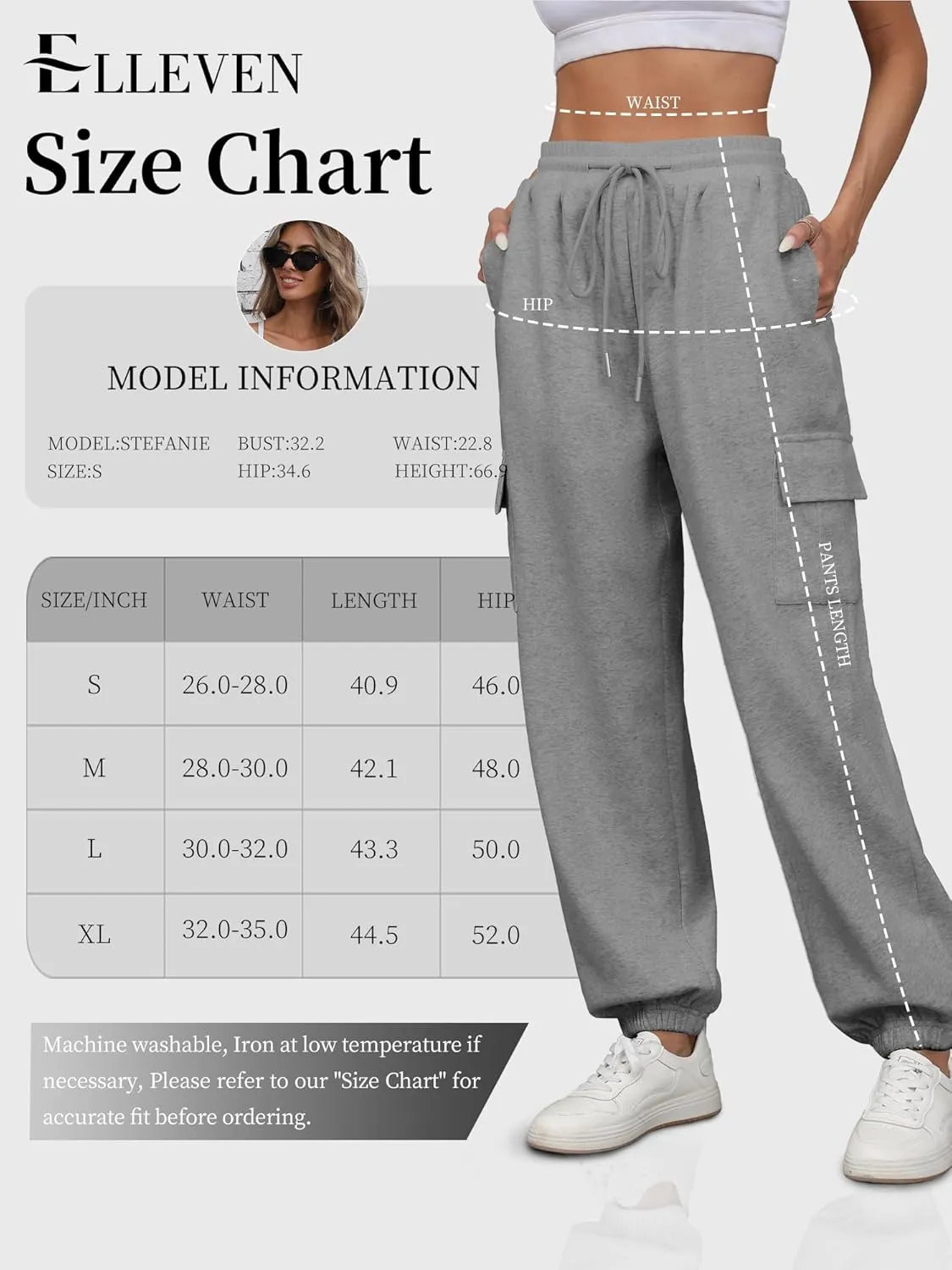 ELLEVEN High Waisted Sweatpants for Women - Baggy Cuffed Jogger with Cargo Pockets and Adjustable Drawstring