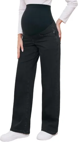 fitglam Women's Maternity Jeans Straight Leg Relaxed Fit Over Belly Pregnancy Denim Work Pants Maternity Clothes with Pockets