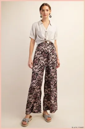 Floral Print Satin Palazzo Pants