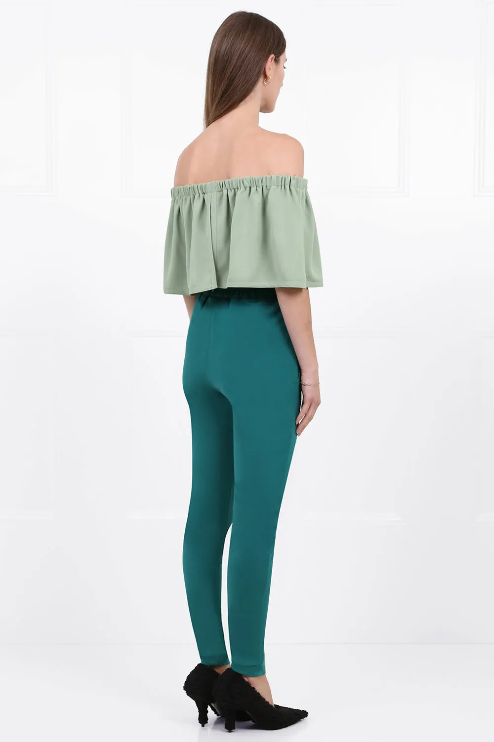 FLUID OFF-SHOULDER BLOUSE SAGE