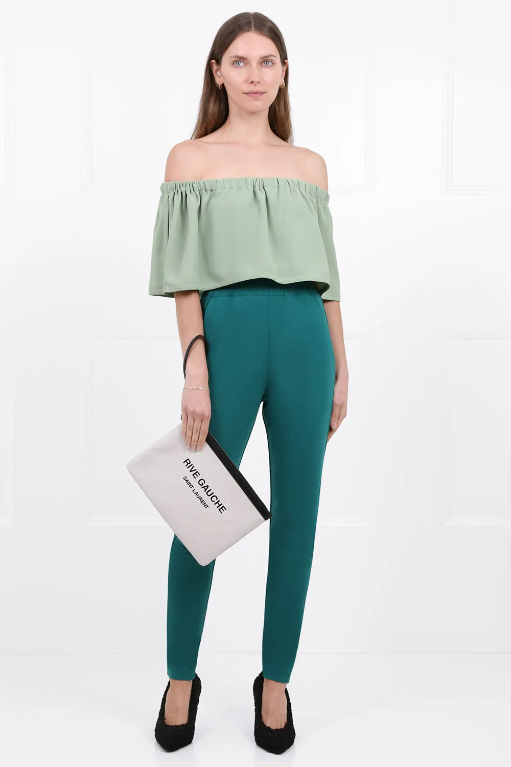 FLUID OFF-SHOULDER BLOUSE SAGE