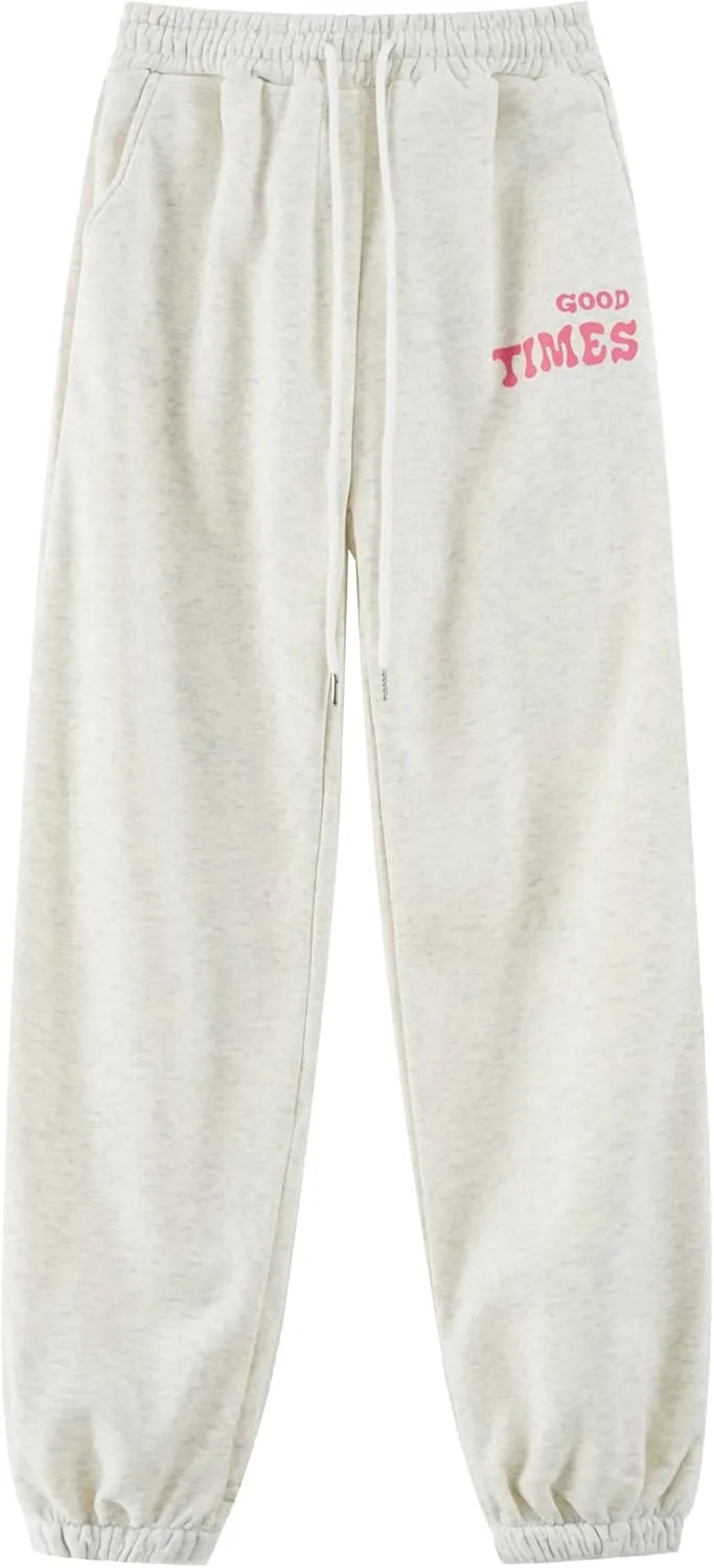Good and Times Day Set Women Sweatshirt Jogger Pants Sweatsuit Trendy Graphic Print Soft Relaxed Fit Casual Outings