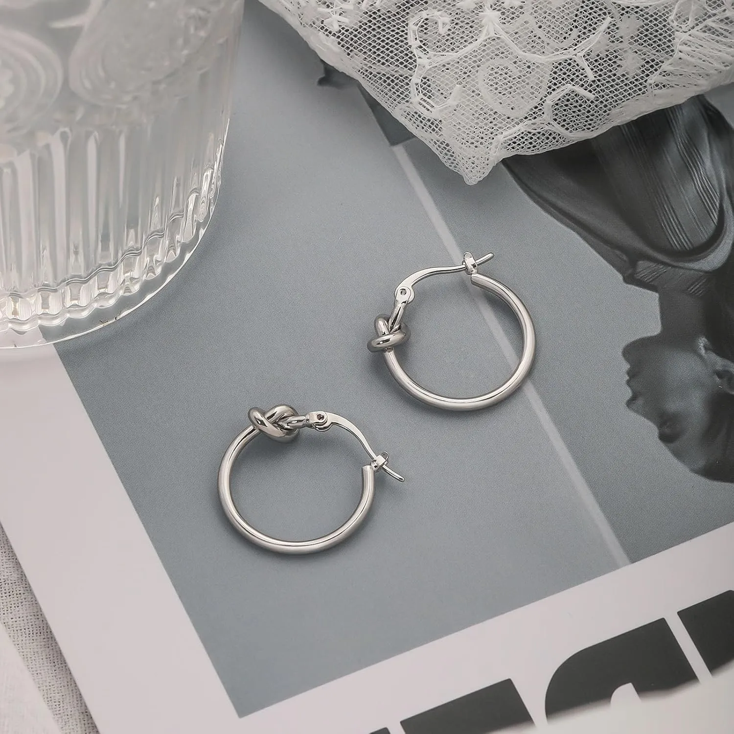 Hoop Earrings for Women 14K Gold Plated/Silver Hoops Simple Gold Knot Huggie Small Hoop Earrings Set Trendy Gold Hoops Everyday Wear Gold Earrings for Women Jewelry