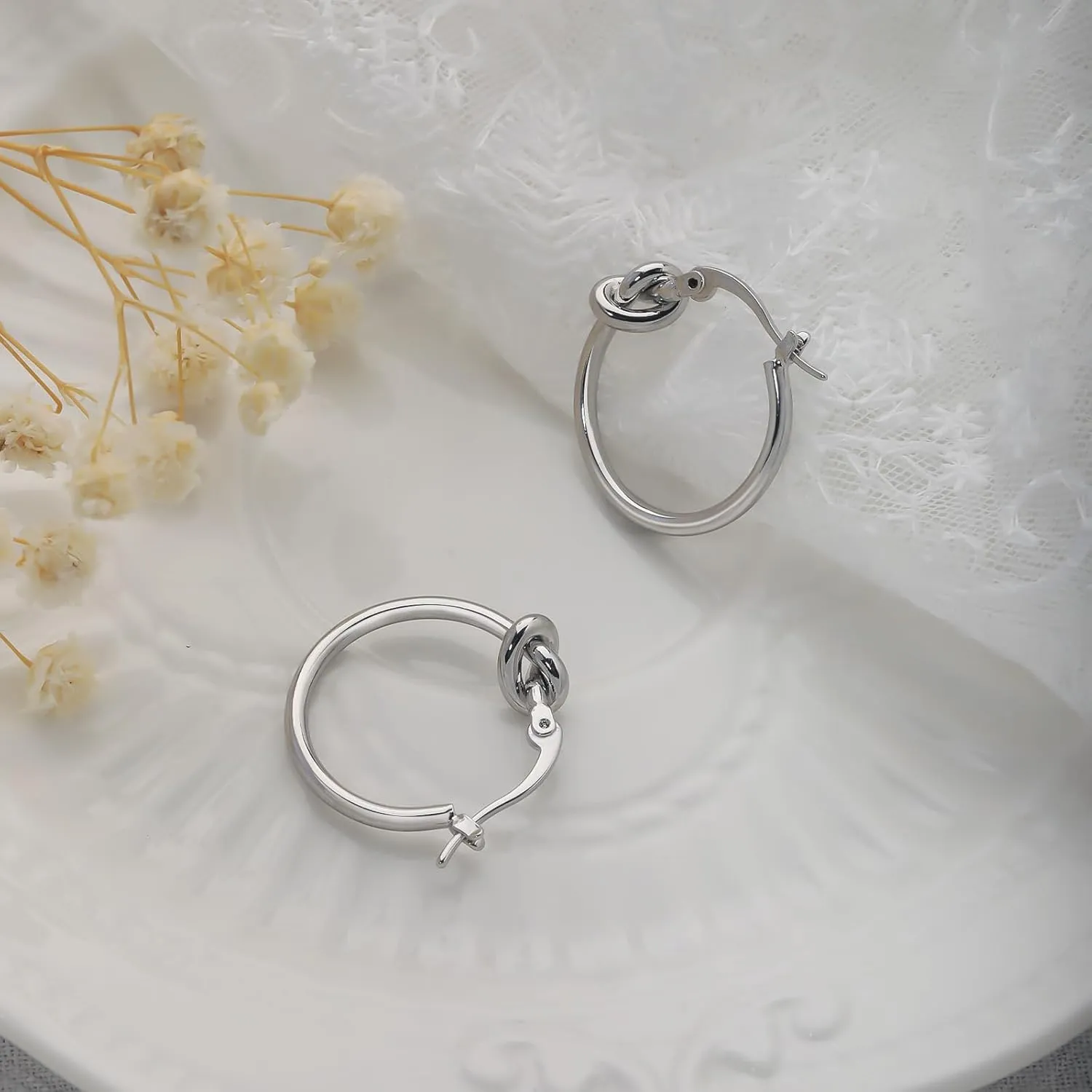 Hoop Earrings for Women 14K Gold Plated/Silver Hoops Simple Gold Knot Huggie Small Hoop Earrings Set Trendy Gold Hoops Everyday Wear Gold Earrings for Women Jewelry