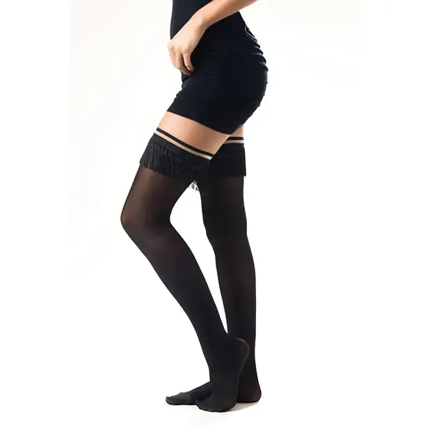 Kix'ies Keila Semi Opaque Fringe Thigh High Black A
