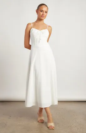 Lace Up Back Detail Embroidered Cotton Maxi Dress