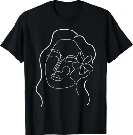Line Art Woman Flower Abstract Minimalist Cool Novelty Gifts T-Shirt