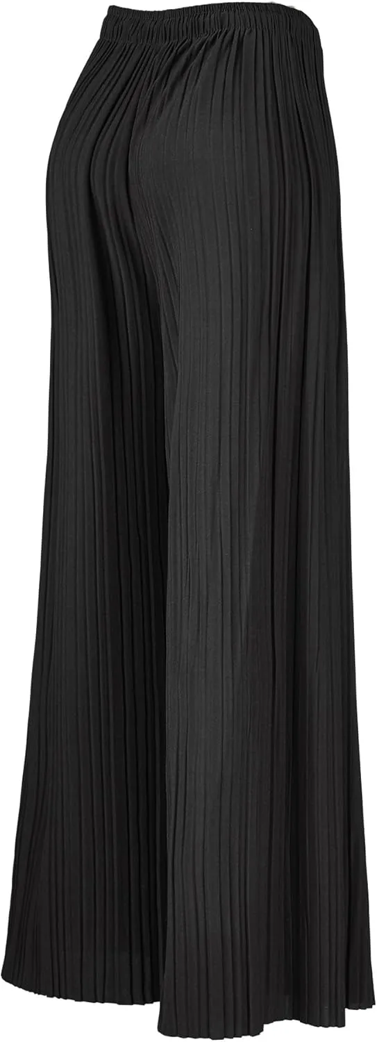 Lock and Love Womens Pleated Wide Leg Palazzo Maxi Pants with Drawstring or Elastic Band