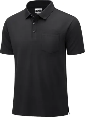 MAGCOMSEN Mens Polo Shirts Short Sleeve Cotton Pique Golf Shirts with Pocket Casual Performance Moisture Wicking Polos