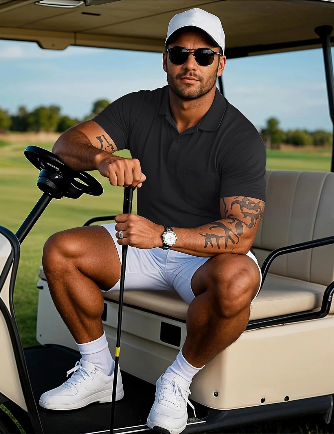 MAGCOMSEN Mens Polo Shirts Short Sleeve Cotton Pique Golf Shirts with Pocket Casual Performance Moisture Wicking Polos