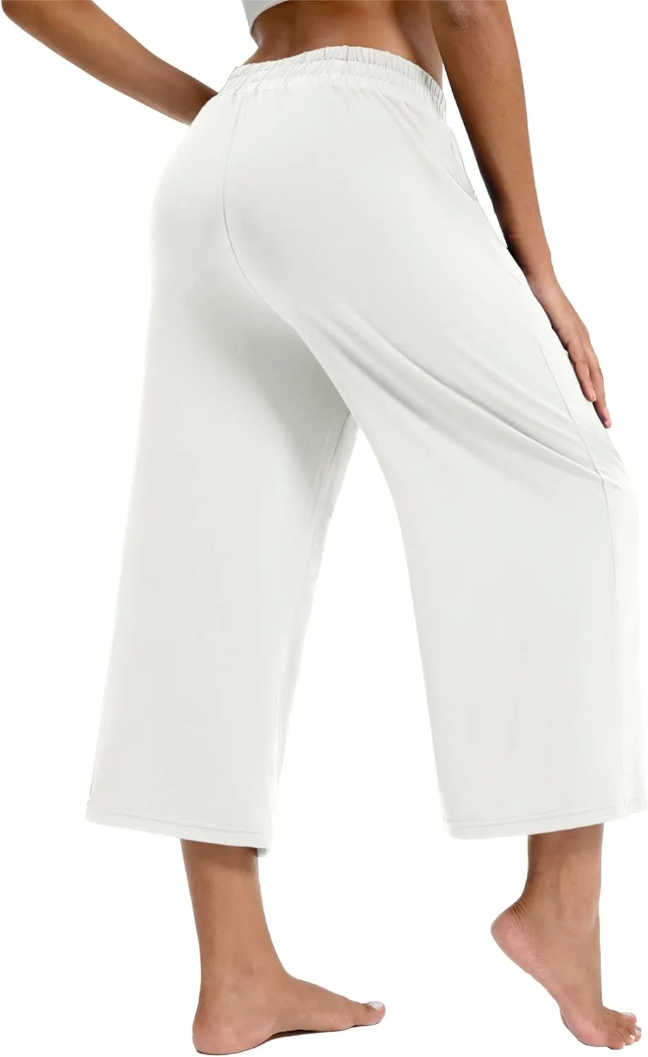Maxbee Wide Leg Capri Pants for Women Loose Yoga Pants Drawstring Comfy Lounge Sweatpants with Pockets