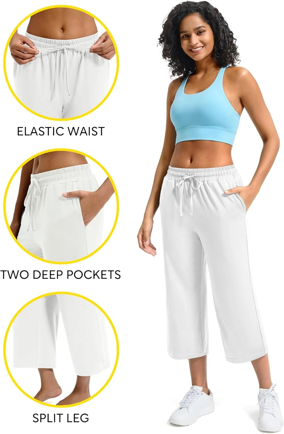 Maxbee Wide Leg Capri Pants for Women Loose Yoga Pants Drawstring Comfy Lounge Sweatpants with Pockets